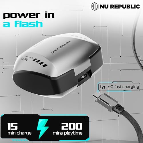 Image of Nu Republic Cyberstud X8 TWS Wireless Earbuds - Up to 56Hrs Playtime, 40ms Ultra Low Latency, ENC Mics, 13mm Neodymium Drivers, XBass Technology, Dual Mode for Gaming & Music, Bluetooth 5.3 (Silver)