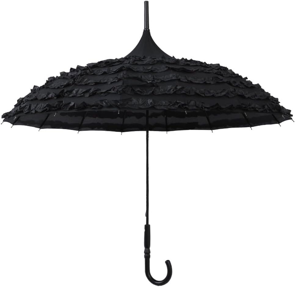 Katutude Princess Umbrella Classic J Stick Handle Umbrella 16 Ribs Windproof Rainproof Canopy Lace Umbrella Parasol Vintage Wedding Bridal Umbrella for Bridal Shower Cosplay Photoshoot Props