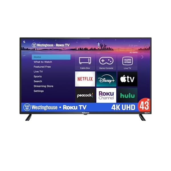 Westinghouse Roku TV – 43 Inch Smart TV, 4K UHD LED TV with Wi-Fi Connectivity and Mobile App, Flat Screen TV Compatible with Apple Home Kit, Alexa and Google Assistant