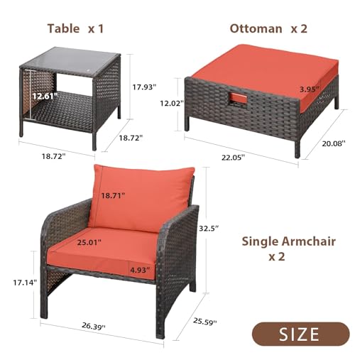 LEVELEVE-Balcony-Furniture-5-Piece-Patio-Conversation-Set-PE-Wicker-Rattan-Outdoor-Lounge-Chairs-with-Soft-Cushions-2-OttomanGlass-Table-for-Porch-Lawn-Brown-Wicker - Urban Country Home Decor LEVELEVE-Balcony-Furniture-5-Piece-Patio-Conversation-Set-PE-Wicker-Rattan-Outdoor-Lounge-Chairs-with-Soft-Cushions-2-OttomanGlass-Table-for-Porch-Lawn-Brown-Wicker