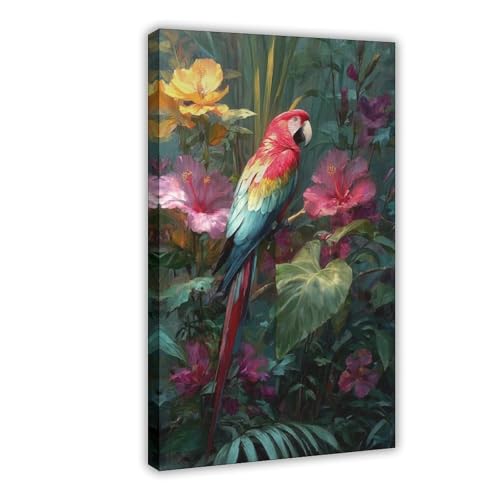Vegetation luxuriante affiche toile oiseaux tropicaux deco murale salon 30x45cm