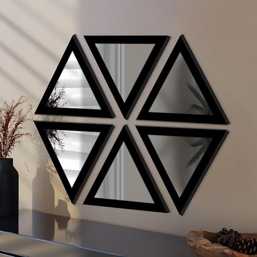 Image of Art Street Acrylic Triangle Decorative Wall Mirror Set of 6 Triangle Shape Mirror for Home Decoration, (9x9 Inch, Black)