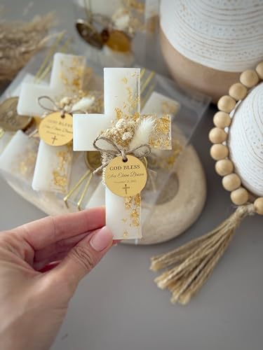 Handmade Cross Baptism Party Favor, Epoxy Magnet for Christening (10 pcs Boxed)