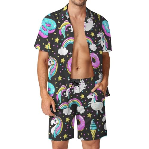 Tenue de plage homme donuts licornes ensemble chemise et short léger pour supporter la chaleur S