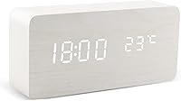Vista 12 de Reloj despertador de madera LED alimentado por USB/AAA, control de voz, despertador de madera digital, decoración de mesa de escritorio electrónico