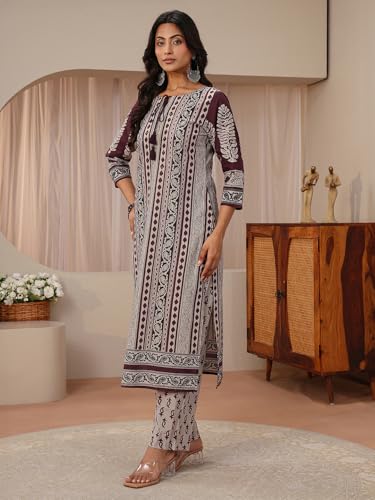 Image of Libas Printed Cotton Straight Kurta With Trouser and Dupatta | daily wear suit