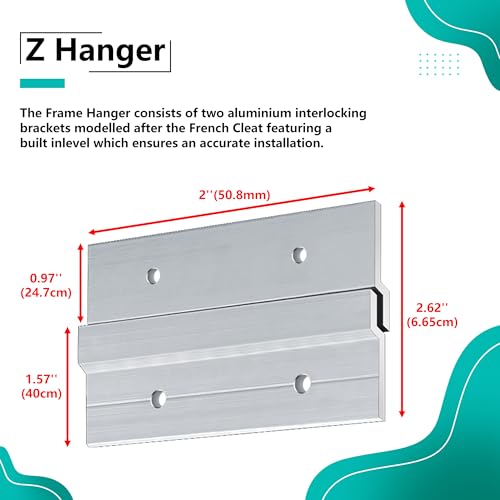 Image of Cleat Picture Hanger Hardware Kit - 8 Pairs 2'' Aluminum Z Hanger Wall Mount Bracket Kit, Interlocking Z Clips for Hanging Wall Art, Mirrors, Panels, Cabinets, Whiteboards