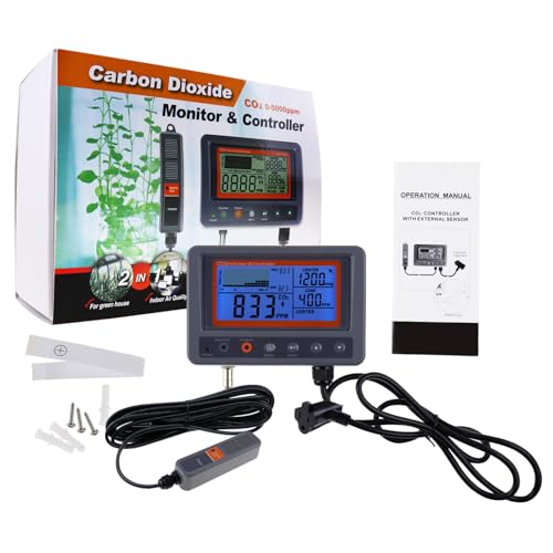 CO2-Controller Kohlendioxid-Controller CO2 Meter Monitor mit Relais-Funktion 4,5m Kabel NDIR Kohlendioxid-Sensor-Sonde für Grow-Raum, Pflanze, Grow-Zelt, Gewächshaus, Garten, Indoor