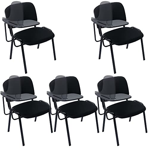 Mesh Reception Chairs with Desk Attached, Black Stackable Waiting Room Chairs, Black Classroom Chair for Student/Office/Conference Room/Meeting/Church, 5-Packs