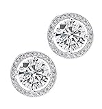 Jade Marie EMPOWERING Silver Halo Stud Earrings, 18k White Gold Plated Earrings with Large CZ Center Stone, Brilliant Pave Halo Stud Earring Set for Women
