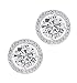 Jade Marie EMPOWERING Silver Halo Stud Earrings, 18k White Gold Plated Earrings with Large CZ Center Stone, Brilliant Pave Halo Stud Earring Set for Women