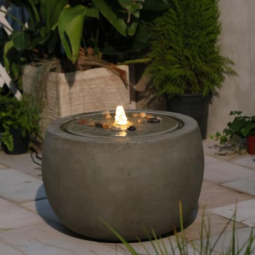 Garden Water Fountain Outdoor Bubbler Water Feature Indoor with Lights & Pump and Pebbles Waterfall Fountains Concrete Effect for Patio Deck Yard Home Decor Gray, 18 "L x 18" W x 11.5" H