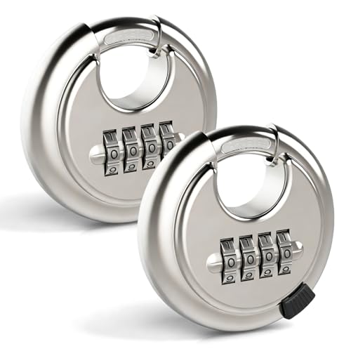 BAIFULAI 2 Stück Vorhängeschloss Zahlenschloss 70 mm, Rund Schloss Zahlenschloss 4 stellig aus 201 Edelstahl, Schloss mit Zahlencode, Rundbügelschloss, Zahlenschlösser für Lager, Schuppen