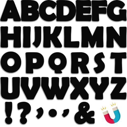 Qyeahkj 103 Pcs Black Magnetic Letters 2’’ Black Classic Magnetic Letters for Whiteboard Fridge Magnetics Alphabet Letter Kit for Educational Tool for Home Learning