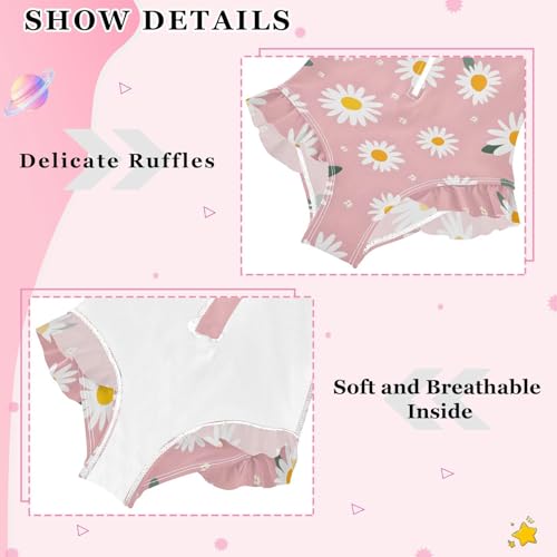 Girls One Piece Swimsuits Long Sleeve Swimsuit Zipper Bathing Suits White Daisy Flower Pink Daisies4