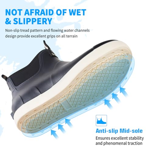 Image of Mens Deck Boots, Saltwater Fishing Booties Rubber Waterproof Ankle Rain Boots, High-performance Footwear Chelsea Boots for Gardening Fishing Boating Camping Sailing