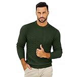 VEARZ Unisex Mens Casual Lightweight Crew Neck Winter Jumpers Cable Knitted Pullover - Adults Classic Soft Long Sleeve Thermal Sweater Tops for Men UK, D Olive XL