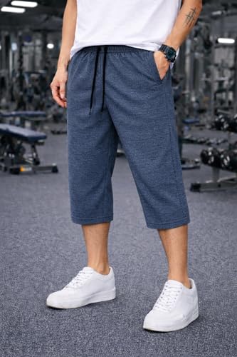 Image of Mack Jonney Men's Sports Capri Pants | Lightweight Polyester Workout 3 /4 Pants with Elastic Waist for Gym, Running & Training-M8356