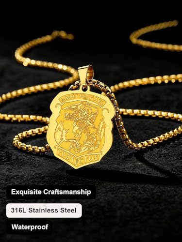 Image of U7 Saint Michael Necklace for Men,Stainless Steel /18K Gold Plated St Michael Archangel /Saint Benedict /Saint Christopher Pendant Amulet Necklace for Men Women