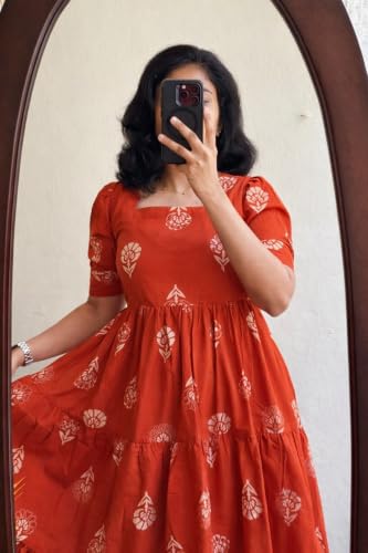 Image of Women's Rayon Printed A-Line Kurti Midi Dress