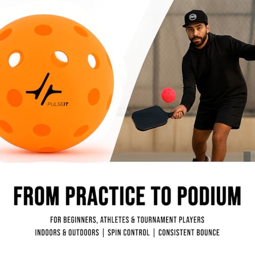 Image of PulseITRally Outdoor Pickleball Balls- Set of 6. 40 Precision Holes, Stable True Flight,Perfect Balance,High Bounce,Durable,High Visibility. Ideal for Tournament,Competition- All Skill Levels (Orange)