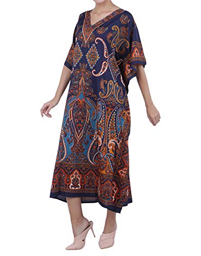 Women Kaftan Tunic Kimono Free Size Long Maxi Party Dress for Loungewear Holidays Nightwear Dresses One Size, 104-Blue