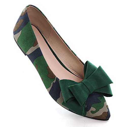 Image of SAILING LU Womens Bowknot Ballet Flats Pointy Toe Suede
