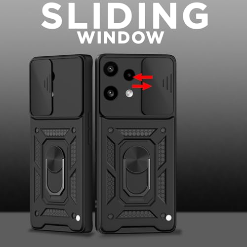 Image of Pikkme Back Cover for Nothing Phone 3a Lite 5G | 360 Protection Case | Sliding Camera Shield Cover & Ring Holder Stand D10 Tough Armor Bumper Case (Black)