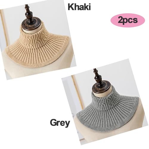 2pcs Knitted False Collar Turtleneck Dickey Collar Scarves for Women (Khaki+Grey)2