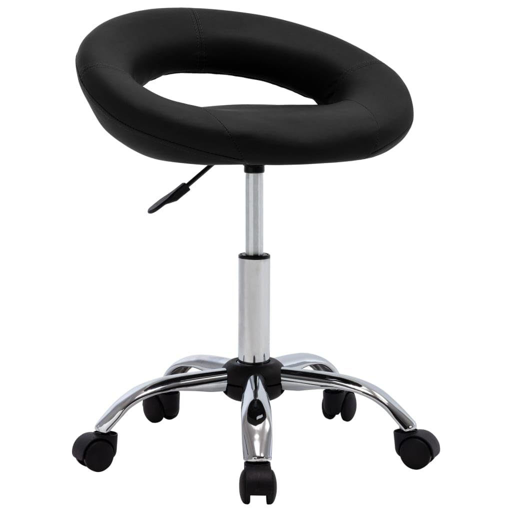 Krzesło do jadalni obrotowe, czarne, sztuczna skóra, z funkcją obrotu o 360 stopni i sprężyną gazową, wyściełane ergonomicznym oparciem, chromowany stelaż stalowy, kółka zapewniają łatwą