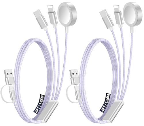 2Pack Travel Essentials for Apple Watch Charger,3-in-2 Multi Charging Cable