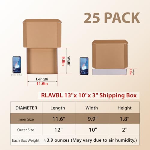 Image of RLAVBL 12x10x2 Shipping Boxes Set of 25, White Corrugated Cardboard Box for Packing, Mailing, Business