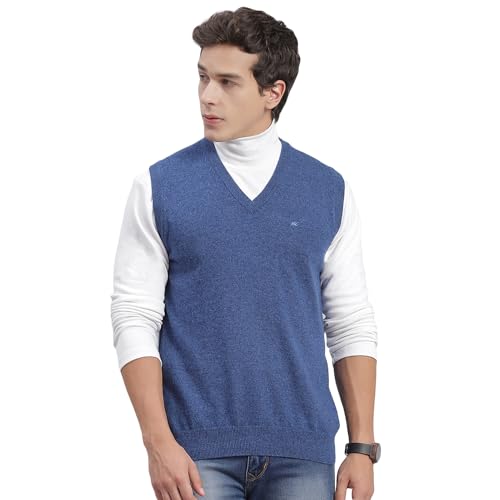 Image of Monte Carlo Off White Solid V Neck Sweater | Warm Woolen Pullover for Men | Soft Comfortable Knitted Winter Wear Sweater for Men's