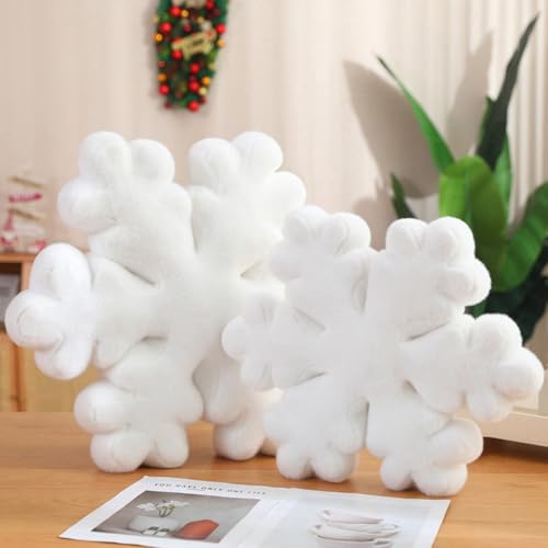 FYQBLH Christmas Snowflake Throw Pillow Xmas Snow Pillows Soft White Plush Winter Pillows for Bed Couch Sofa Indoor Home Christmas Decorations (45cm/17.7in)