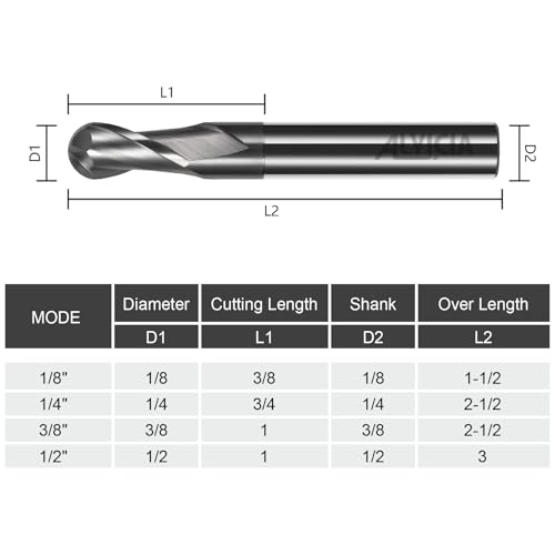 Image of 3PCS 3 /8 inch Solid Carbide Ball Nose End Mill Set - 2 Flute AlTiN Coated Milling Bits Sets for Milling Alloy Steels, Hardened Steel, Metal