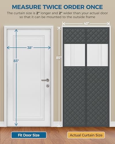 Image of Augblinds Thermal Insulated Door Curtain, Viewing Window, 38 x 83, Gray | Quilted Oxford fabric, insulated cotton fill, magnetic center opening, helps reduce cold drafts at front, back and side doors