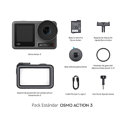 Miniatura 5 de DJI Pack Estándar Osmo Action 3 - Cámara de acción 4K, FOV superamplio, HorizonSteady, soporte vertical de liberación rápida, sumergible a 16 m, dos pantallas táctiles