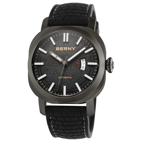 Men's Japanese Automatic Mechanical Watch, Self Winding Watches, Water Proof 10ATM, Sapphire Glass Scratch Resistant, Super Luminous with Date (Black Dial, Blac