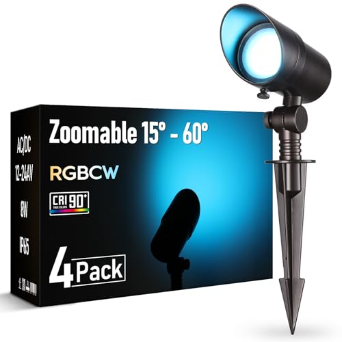 LEONLITE RGBCW Adjustable Beam Angle LED Landscape Spotlight, Low Voltage Accent Light with Stepless Adjustment, Color Changing, ETL Listed, IP65 Waterproof, Aluminum, Oil Rubbed Bronze, Pack of 4