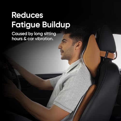 Image of Frido Premium Car Comfort Bundle with Memory Foam Neck Rest, Lumbar Backrest and Wedge Seat Cushion Set of 3, Ergonomic Neck Back and Tailbone Support for Long Drives and Daily Commutes | Tan
