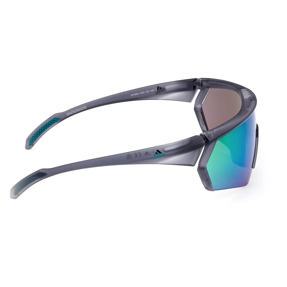 adidas Sport SP0063 Occhiali da Sole Uomo, Occhiali da Sole Sportivi Sottili e Leggeri, Forma Lente Maschera, Lenti Verde Specchiato, Grigio