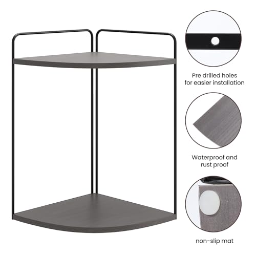 Image of Forest Angle Bathroom Counter Organizer,Countertop Organizer,Vanity Organizers,Bathroom Storage,Bathroom Sink Caddy,Counter Shelf,Corner Counter,Corner Shelves(Black-Grey)