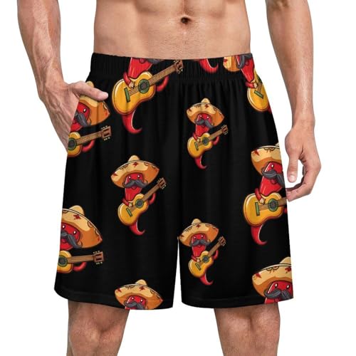 Red Chili Pepper Men's Pajama Shorts Elastic Waistband Beach Shorts Soft Sleep Lounge Pants with Pockets