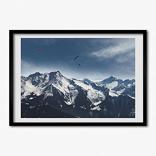 Cadre photo 70x50 cm Alpes Parapente, tableau bois MDF anti-reflet