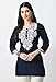LIBOZA Rayon Kurti For Women - Short Chikankari Kurtis For Girls, Lakhnawi Tunic Top Kurta Design For Ladies, Woman Ethnic Kurthis Shirt With Sleeve (Medium, Navy Blue)