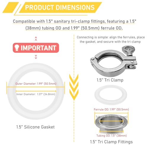 Image of 100PCS 1.5 Inch Tri Clamp Silicone Gaskets for 1.5 inch Tri-Clamp Sanitary Fittings TC O-Ring Seal Gasket