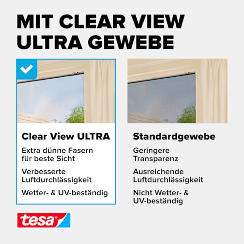 tesa Insect Stop FALT Fenster - Faltbarer Alu-Rahmen - Fliegengitter mit verstellbarem Teleskoprahmen – Rahmen in Weiß - 80 cm x 80 cm bis 140 cm x 140 cm