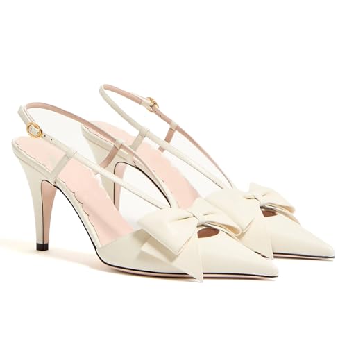 Bows Slingback Kitten Heels for Women Comfrotable Sling Back Pointed Toe Bow Heels Sexy Wedding Dress Party Pumps.