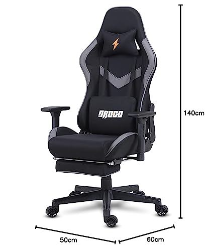 Image of Drogo Ergo Plus Ergonomic Gaming Chair with Footrest, Breathable Fabric, Adjustable Seat & 3D Armrest | Head & Massager Lumbar Support Pillow | Home & Office Chair with Full Recline Back (Pro Black)