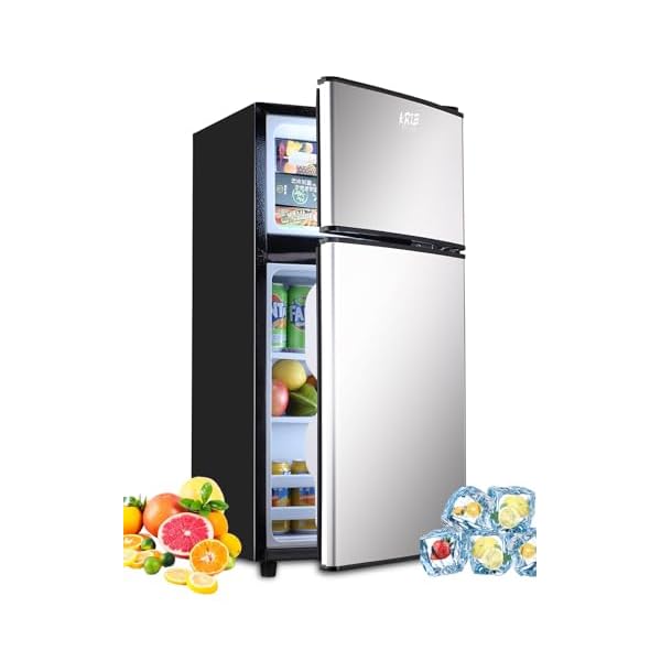 KRIB BLING Mini Fridge with Freezer on Top, 3.5 Cu.Ft Compact Refrigerator with 7 Levels Adjustable Thermostat, Small Refrigerator for Dorm, Office, Apartment, Silver